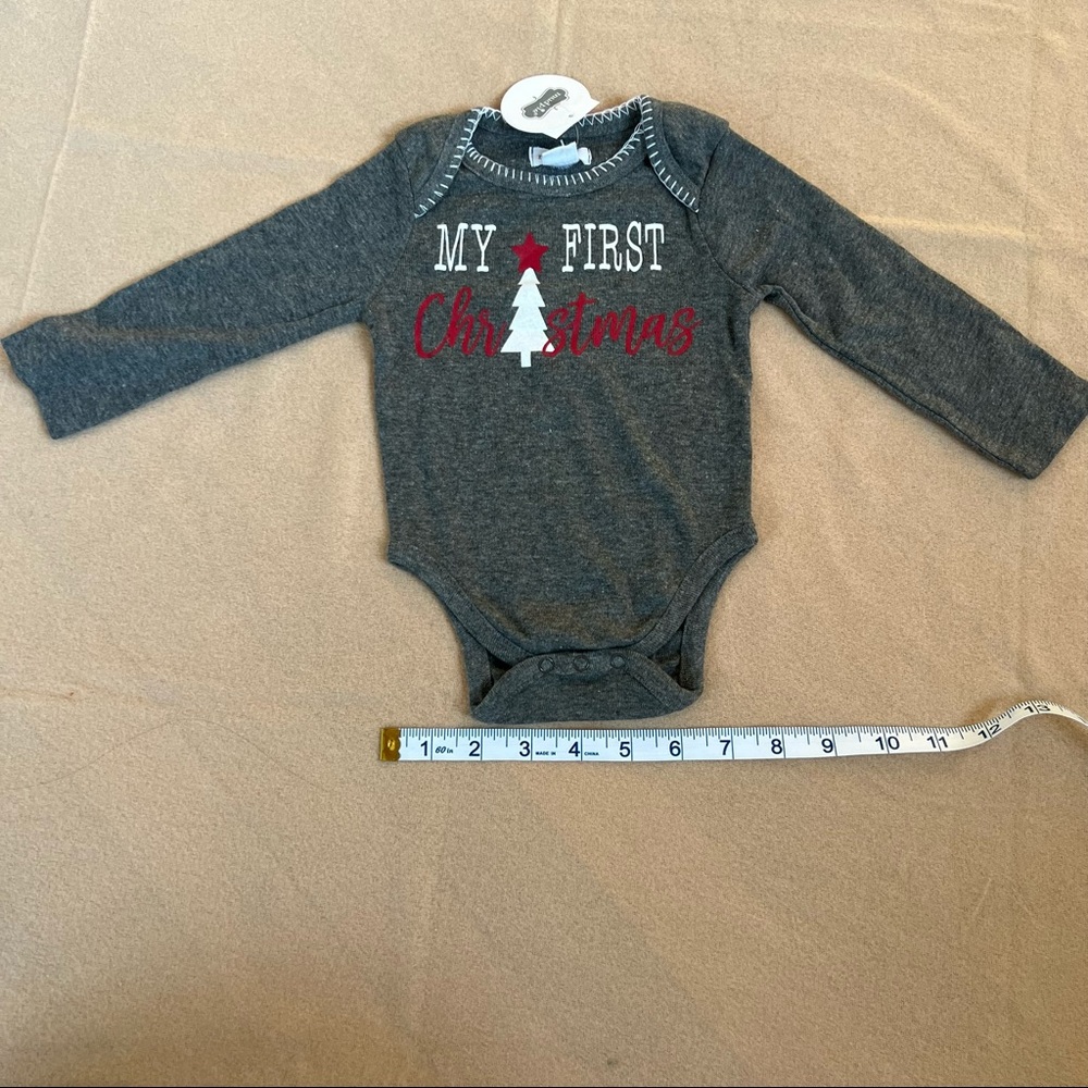BUNDLE of 2 ITEMS: My First Christmas Onesie 0-6M and Santa Rattle Socks